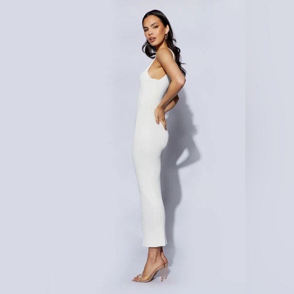 Meshki Jodie V Neck Midi Dress in Nude - Picture 2 of 5